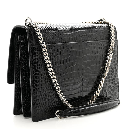 Saint Laurent Calfskin Crocodile Embossed Large Monogram Sunset Black 2 of 12