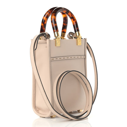 Fendi Vitello King Plexiglass Logo Embossed Mini Fendi Sunshine Shopper Tote Poudre 3 of 9