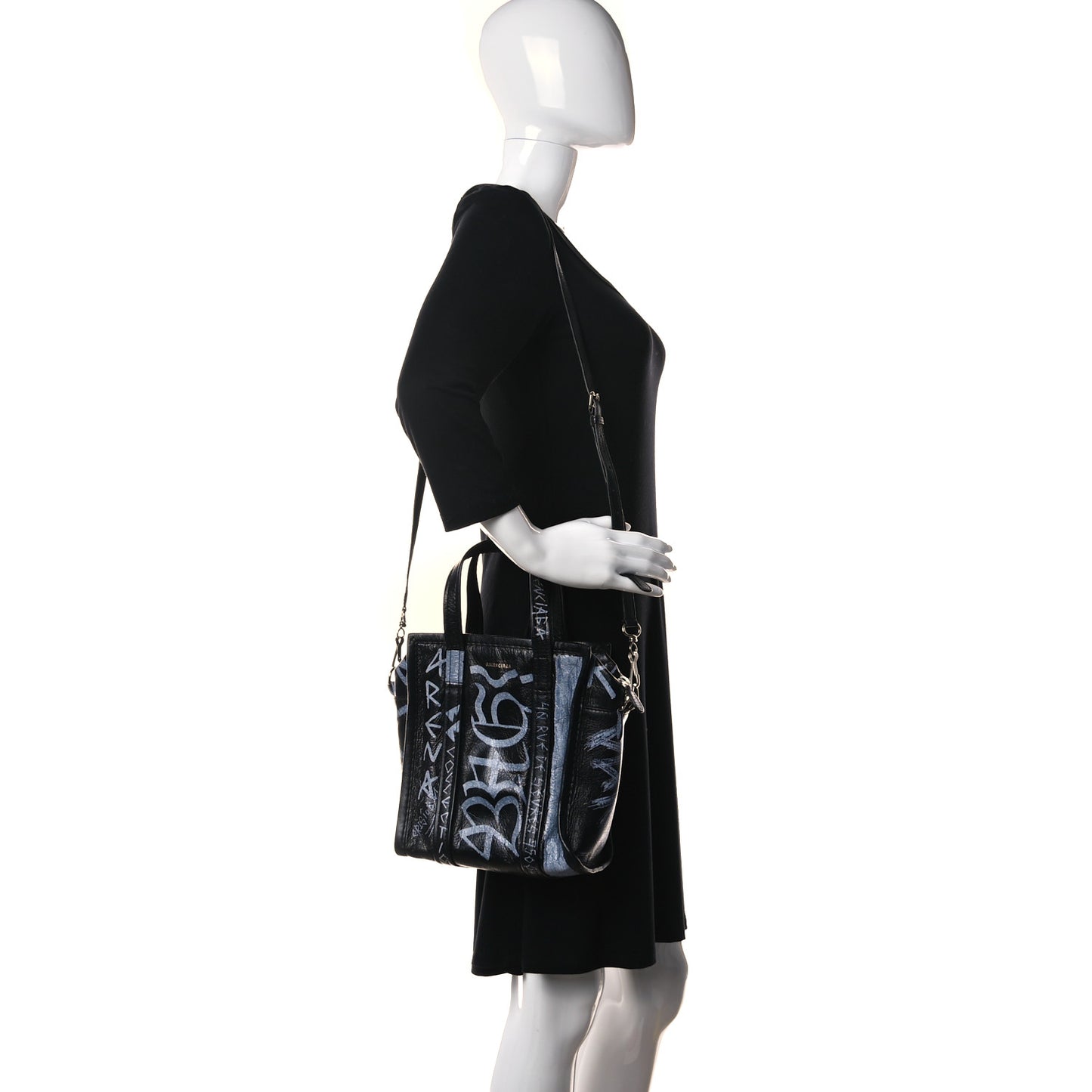 Agneau Arena Graffiti All Over XS Bazar Shopper Tote Black White