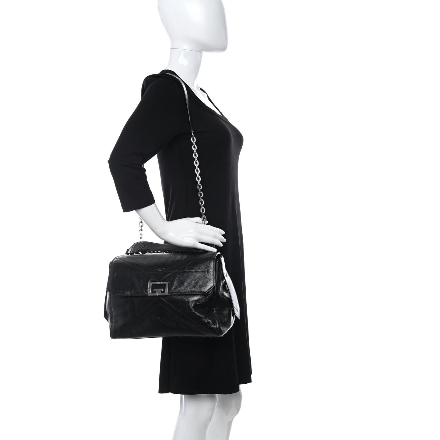 Creased Patent Calfskin Medium ID Flap Black