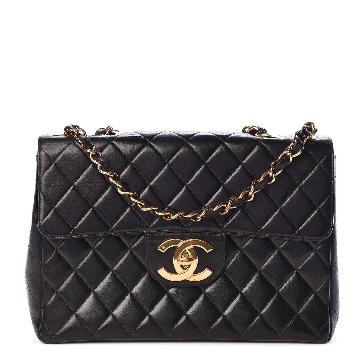 Lambskin Quilted Jumbo Single Flap Black