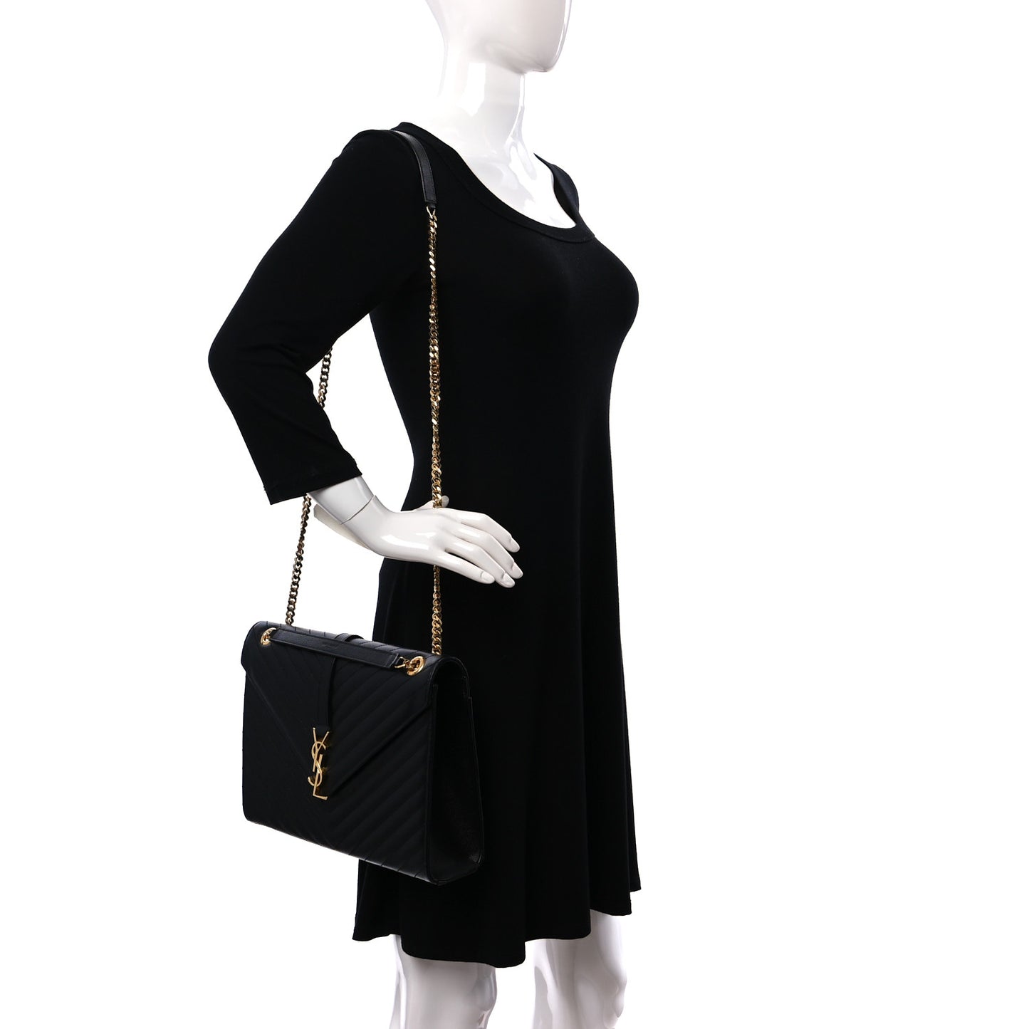 Grain De Poudre Matelasse Chevron Large Monogram Satchel Black
