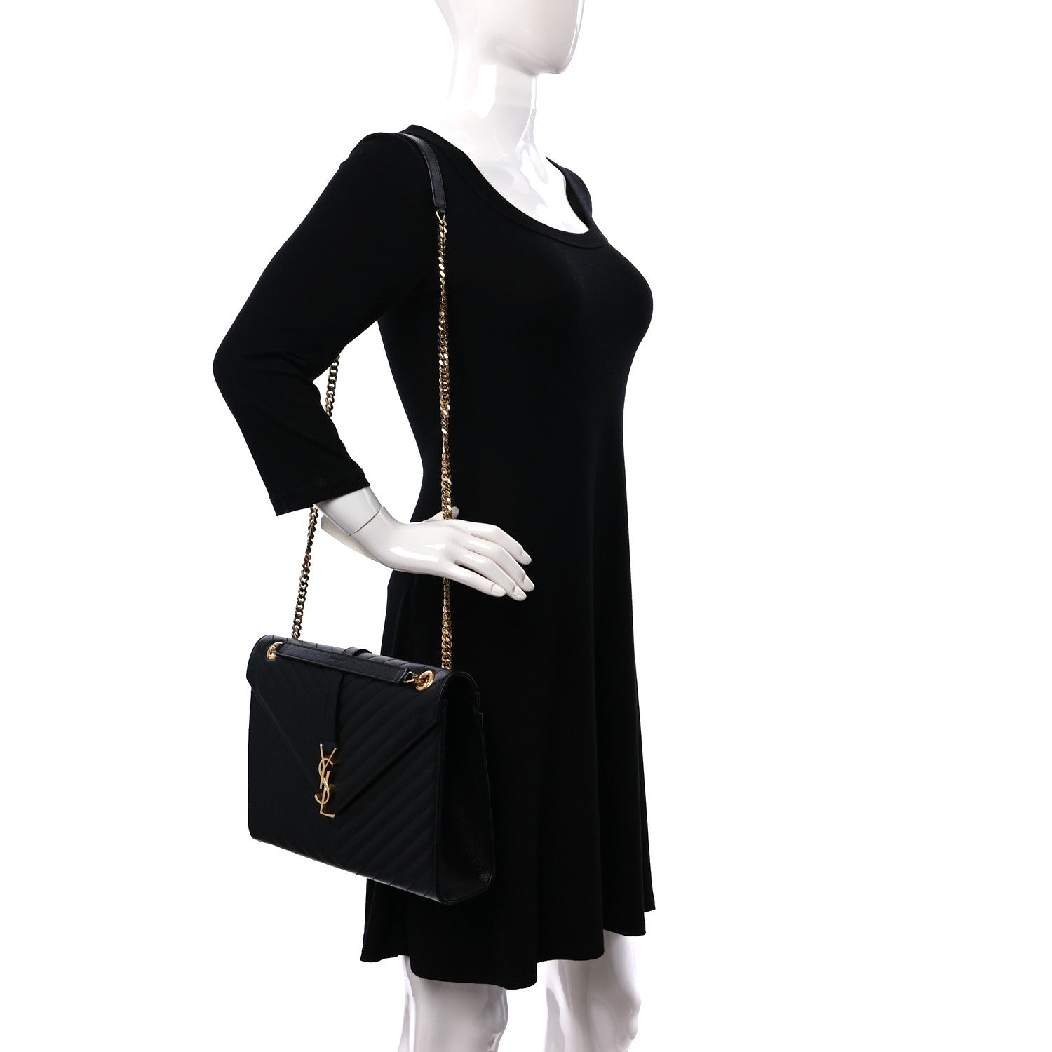 Saint Laurent Grain De Poudre Matelasse Chevron Large Monogram Satchel Black 2 of 8
