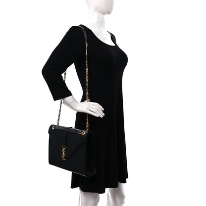 Saint Laurent Grain De Poudre Matelasse Chevron Large Monogram Satchel Black 2 of 8