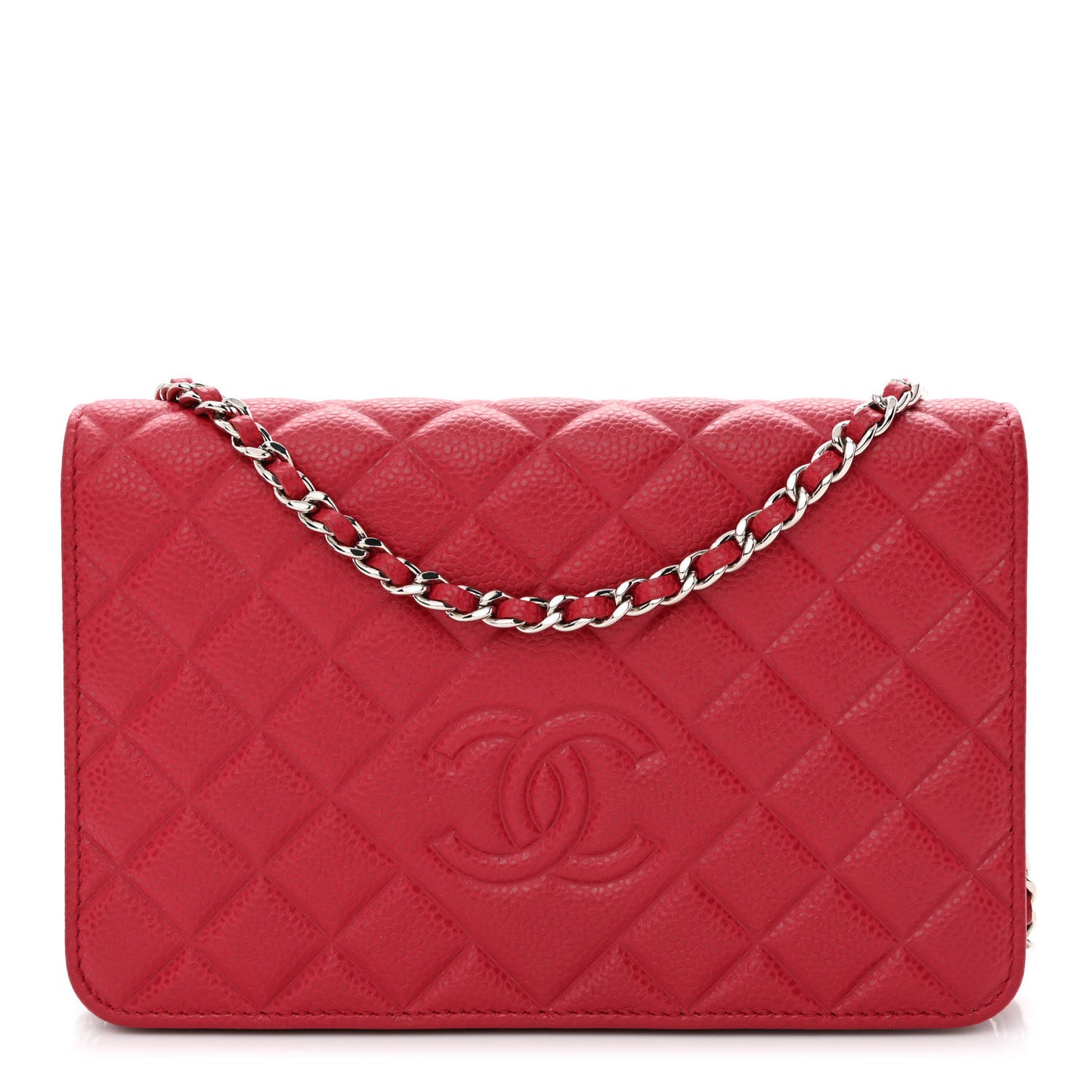 Caviar Quilted Diamond CC Wallet On Chain WOC Red