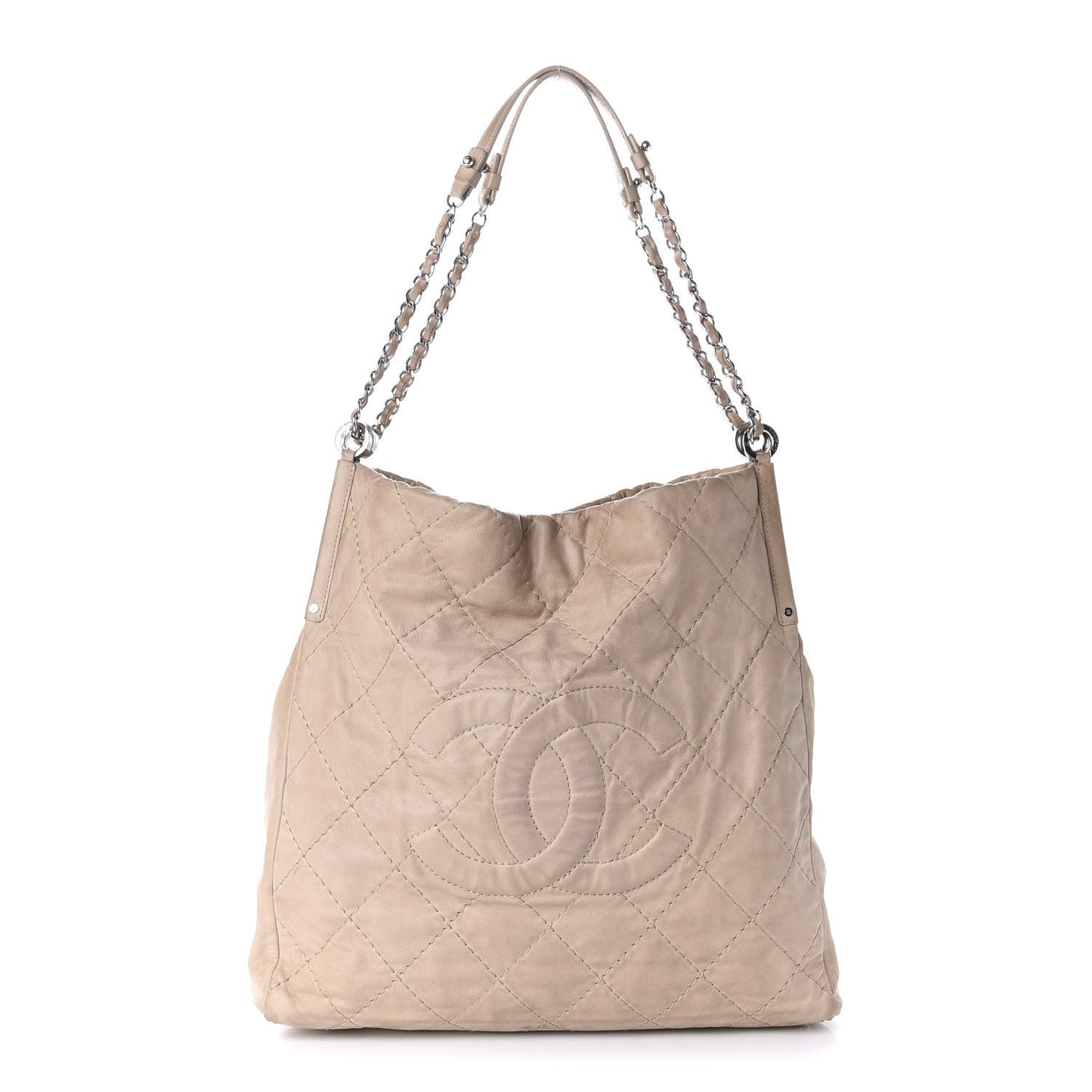 Iridescent Calfskin Large Sea Hit North South Tote Beige
