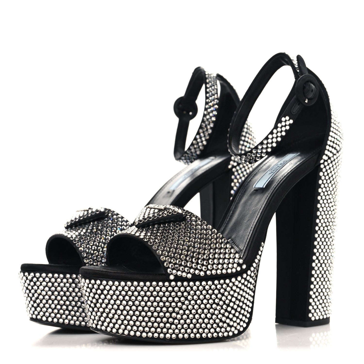 Prada Satin Crystal Triangle Logo 40/135mm Platform Sandals 37 Cristal 4 of 9