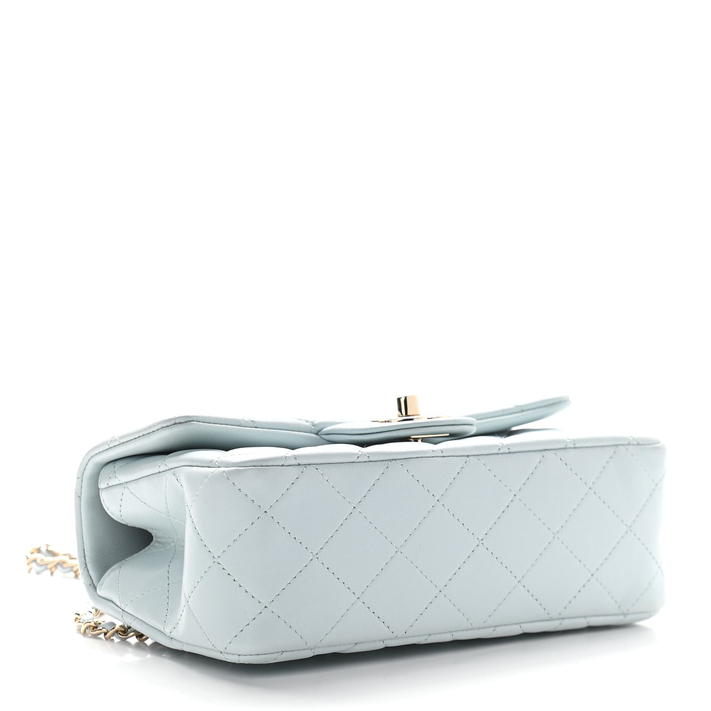 Lambskin Quilted Mini Top Handle Rectangular Flap Light Blue