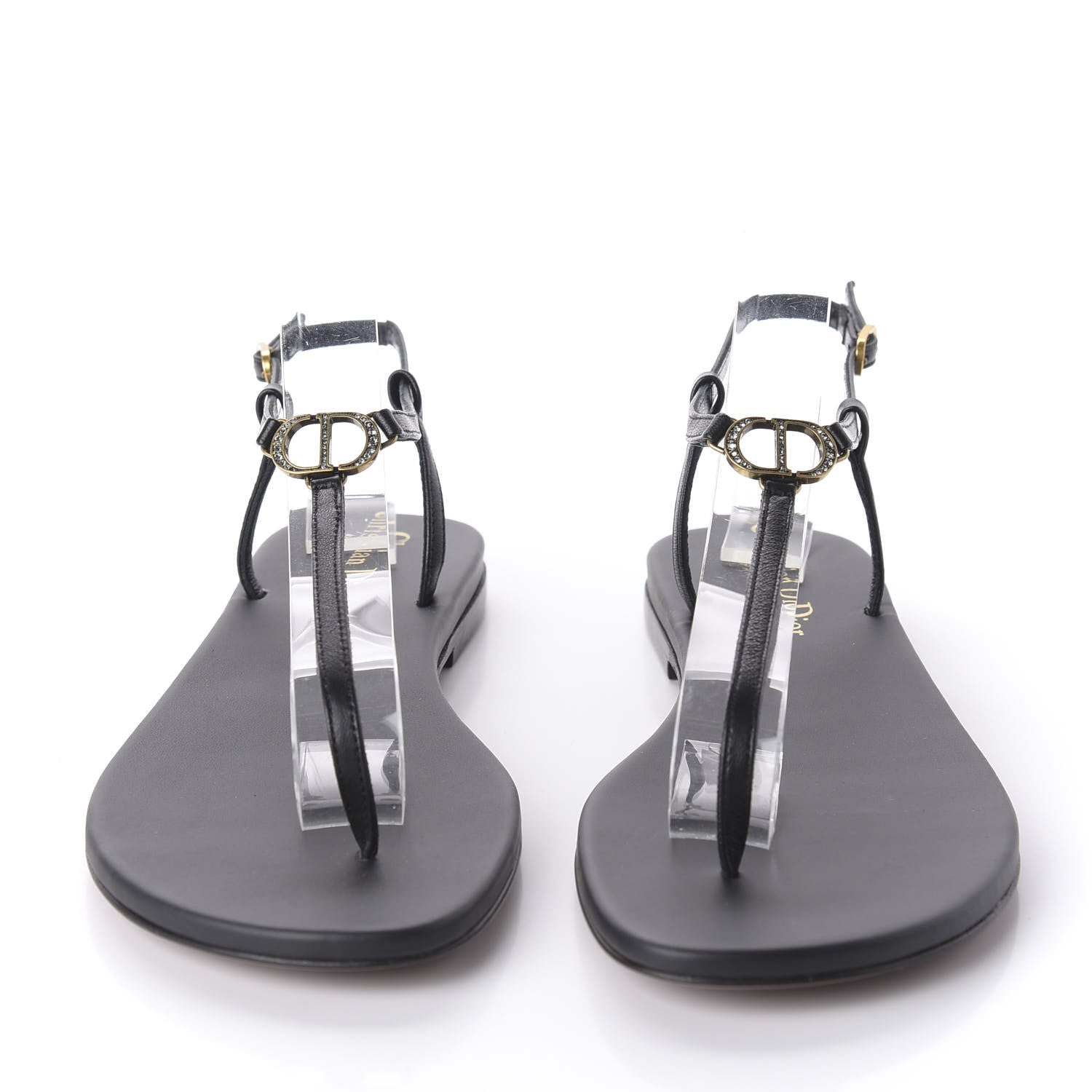 Christian Dior Lambskin Crystal CD Sandal 38 Black 2 of 8