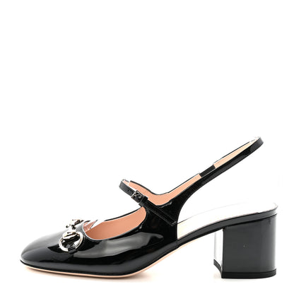 Gucci Patent Womens Horsebit Slingback Pumps 38 Black 1 of 10