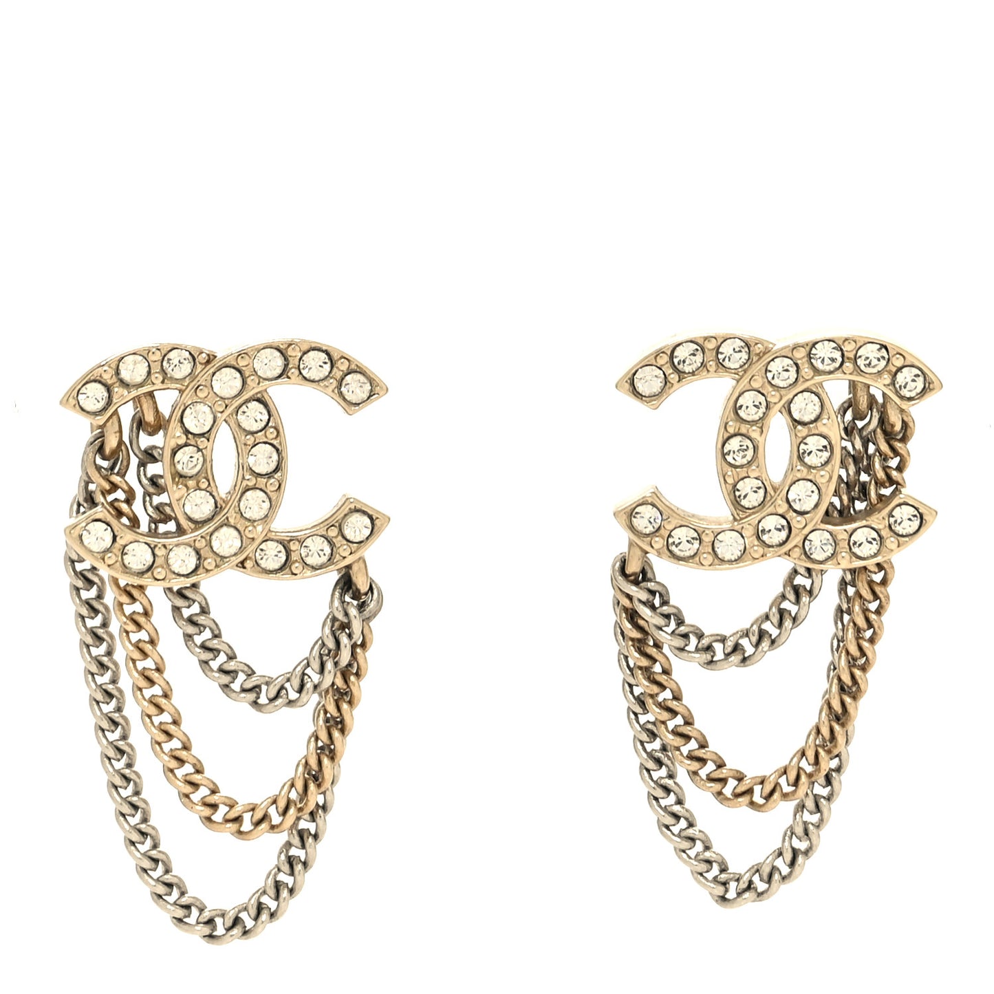 Crystal Chain CC Earrings Gold