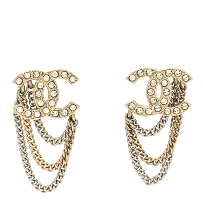 Chanel Crystal Chain CC Earrings Gold 1 of 5