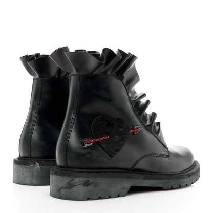 Valentino Garavani VALENTINO GARAVANI Calfskin Ruffle Heart Love Combat Boots 41 Black 4 of 11