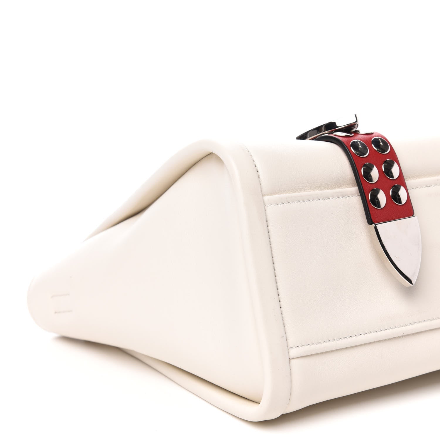 Prada Calfskin Studded Concept Top Handle Bag White 7 of 14