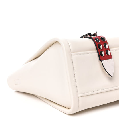 Prada Calfskin Studded Concept Top Handle Bag White 7 of 14
