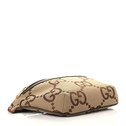 Gucci Monogram Jumbo GG Textured Dollar Calfskin Web Belt Bag Camel Ebony New Acero 3 of 7