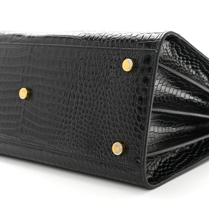 Saint Laurent Calfskin Crocodile Embossed Small Sac de Jour Dusty Black 10 of 11