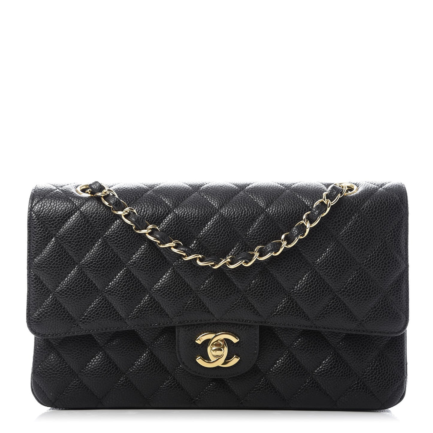 Caviar Quilted Medium Double Flap Black