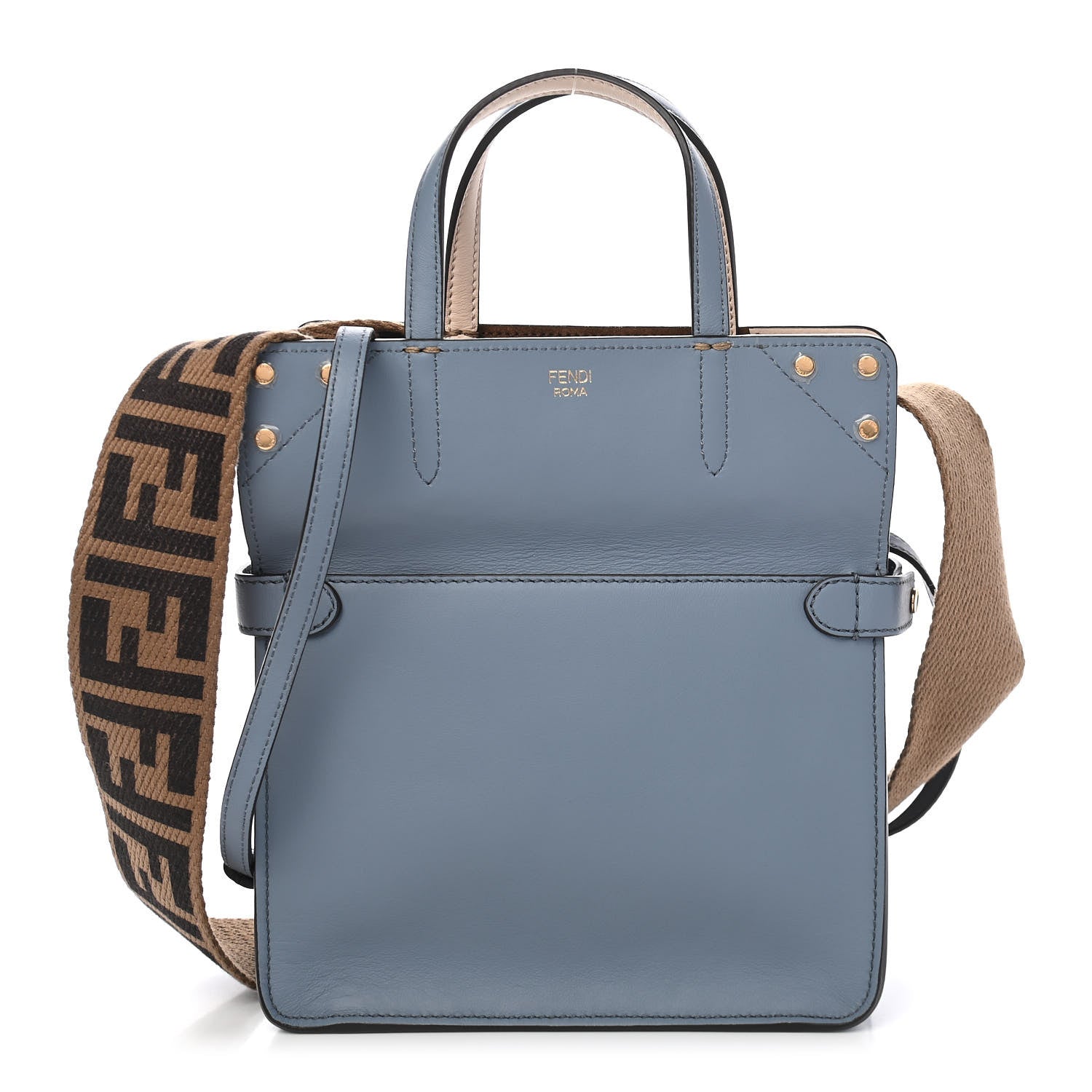 Fendi Vitello Grace Suede Small Flip Tote Azzurro Merlino Marrone Camelia 1 of 9