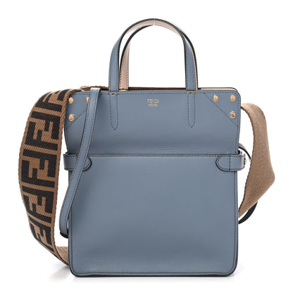Fendi Vitello Grace Suede Small Flip Tote Azzurro Merlino Marrone Camelia 1 of 9