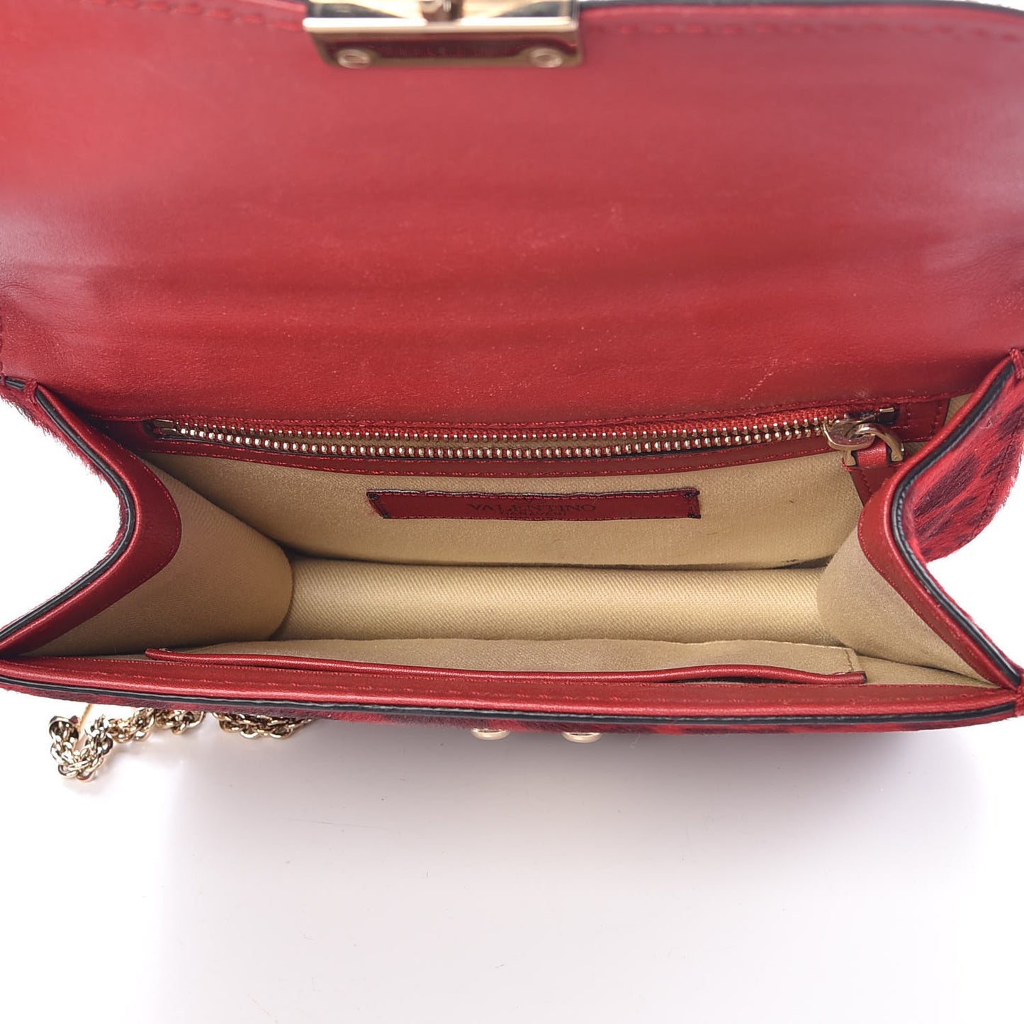 Calf Hair Leopard Print Small Glam Lock Rockstud Flap Red
