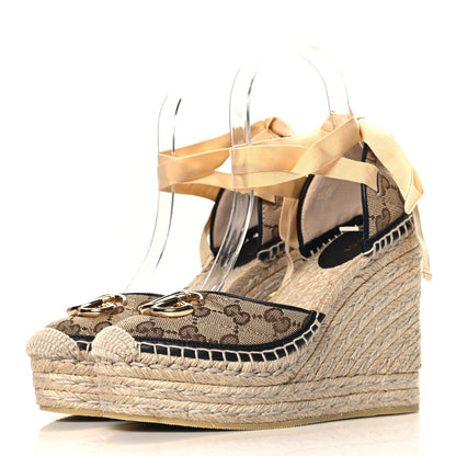 Gucci Monogram Matelasse GG Marmont Ankle Wrap Platform 35/120mm Espadrille Wedges 35.5 Beige Ebony Black Sand Storm 4 of 10