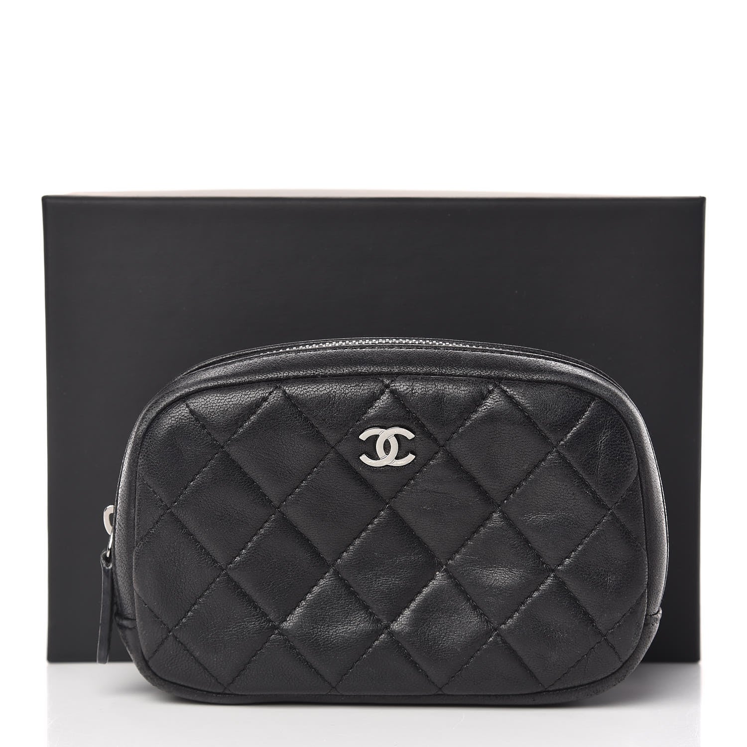 Chanel Lambskin Quilted Small Curvy Pouch Cosmetic Case Black 8 of 8