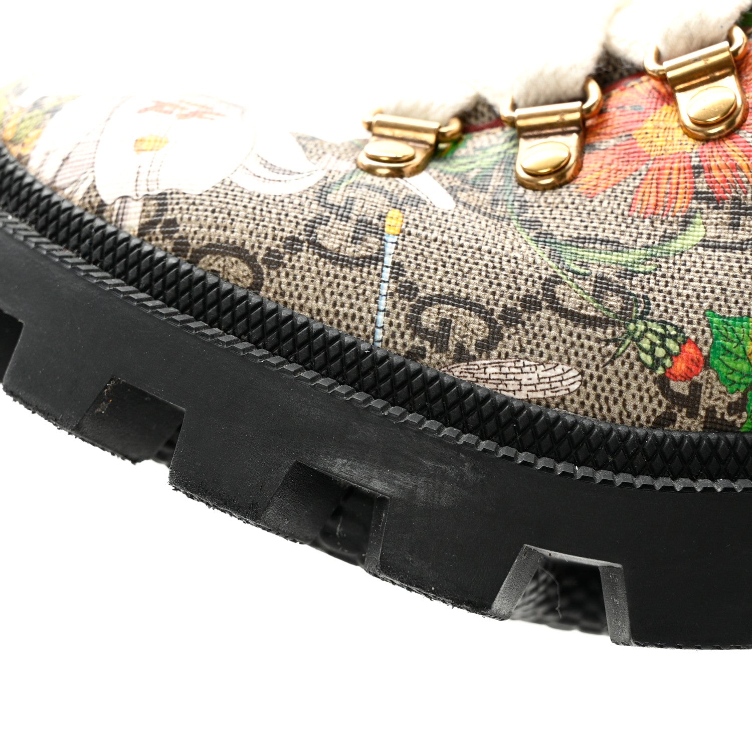 Gucci GG Supreme Monogram Flora Lace Up Combat Ankle Boots 38 Beige Multicolor Red 9 of 15