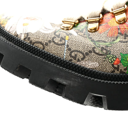 Gucci GG Supreme Monogram Flora Lace Up Combat Ankle Boots 38 Beige Multicolor Red 9 of 15