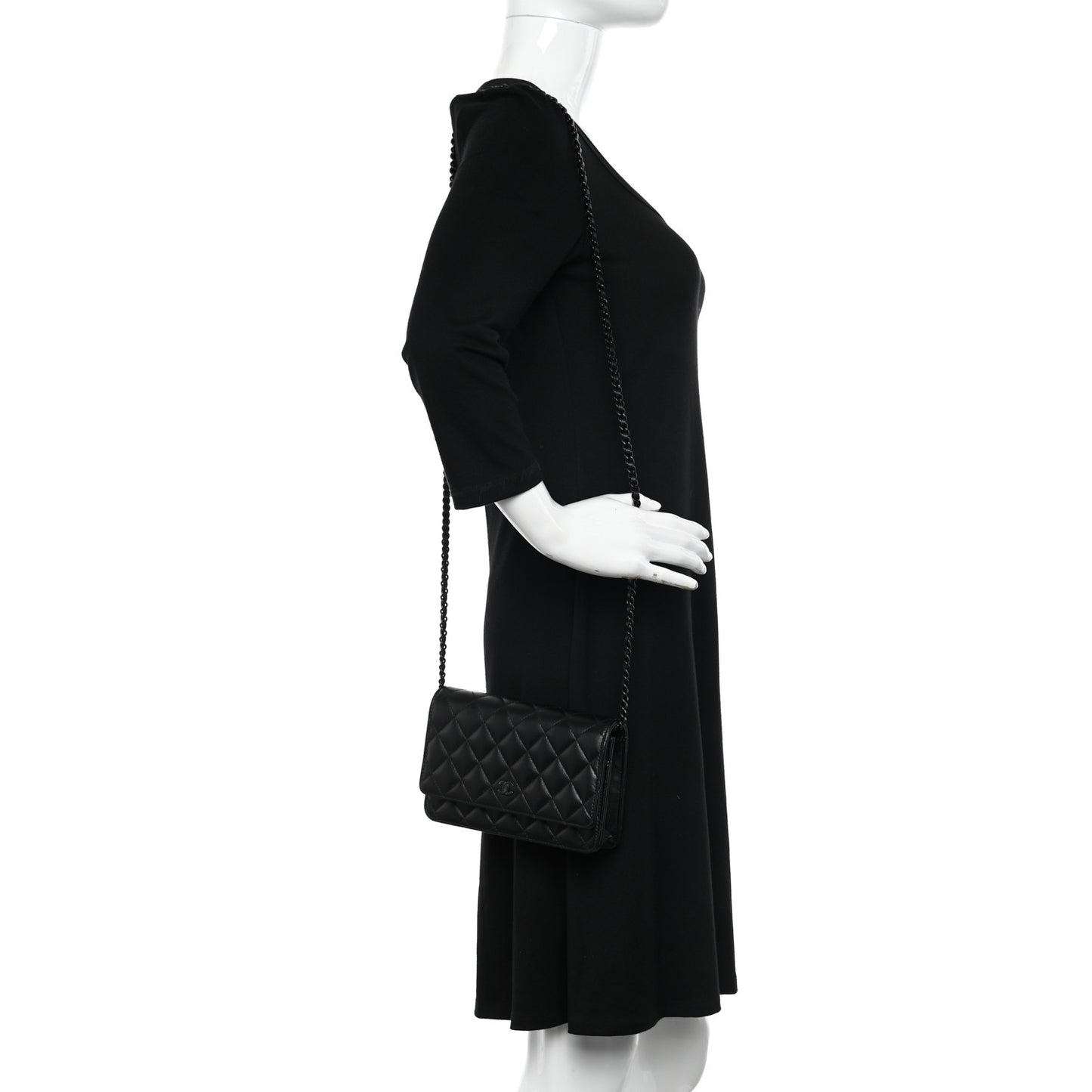 Lambskin Quilted Wallet On Chain WOC So Black