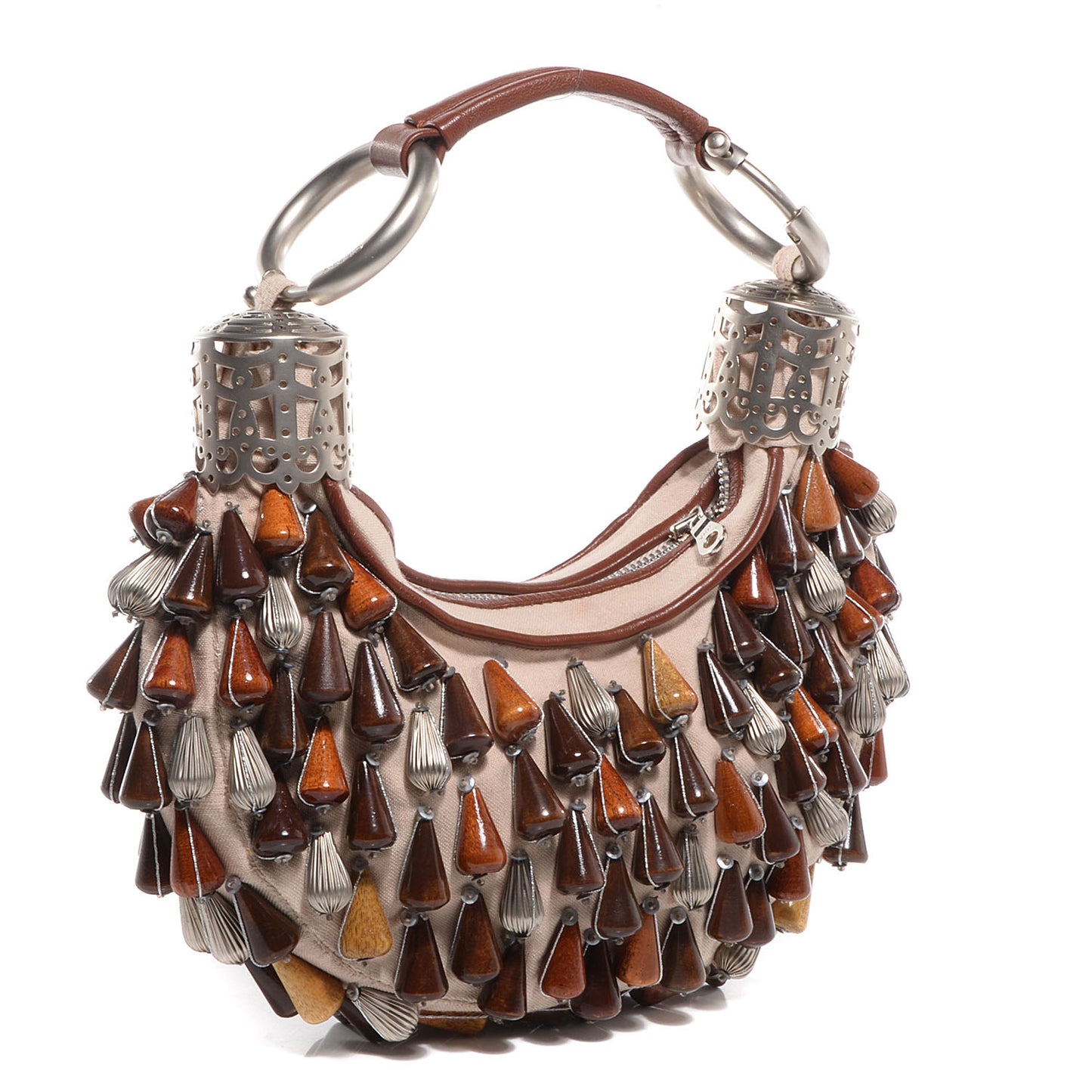 Wood Beaded Bracelet Bag Beige