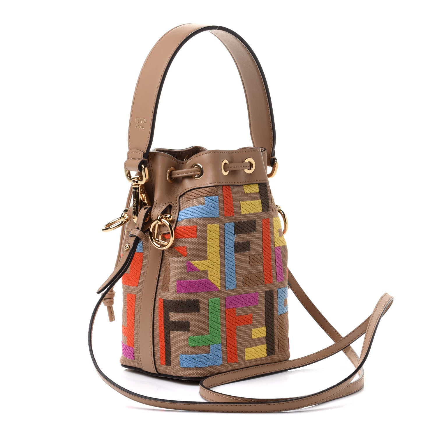 Fendi Canvas Vitello King F is Fendi FF Multicolor Embroidered Mini Mon Tresor Bucket Bag Multicolor Cuoio 3 of 11