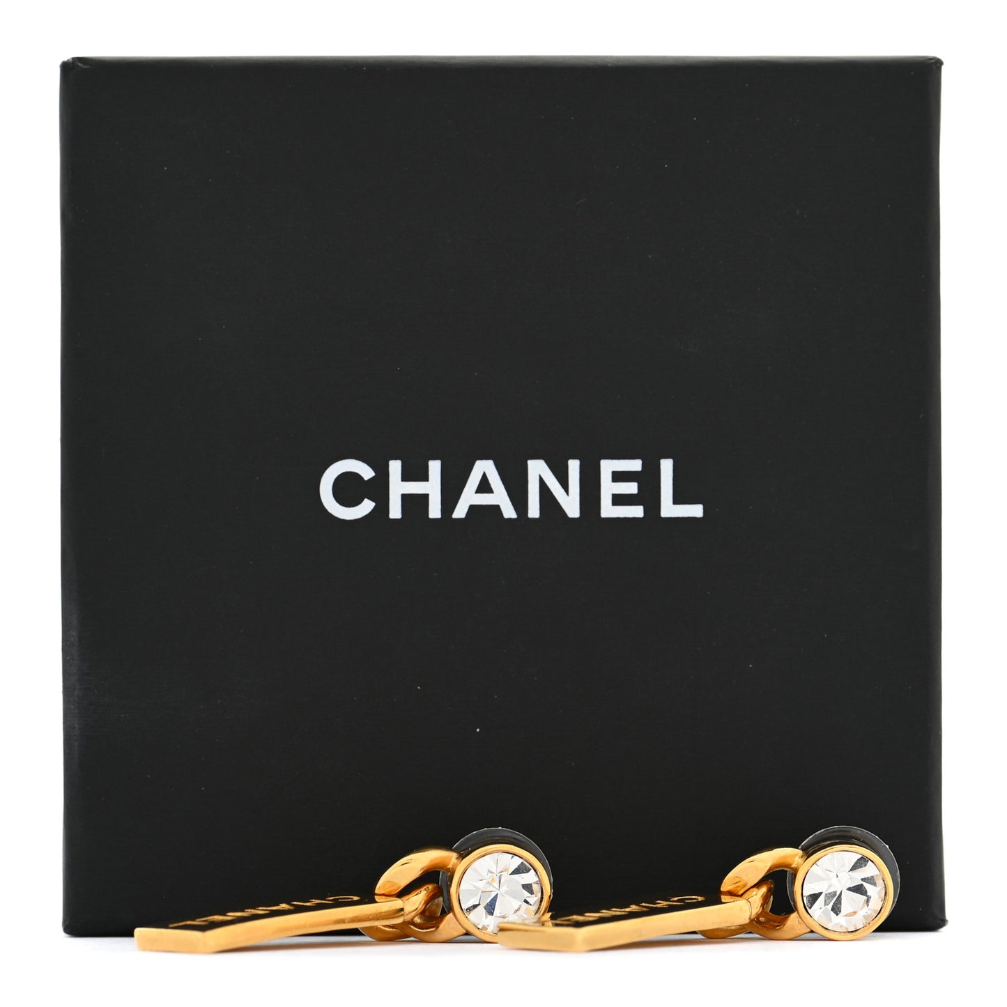 Crystal Tag Drop Earrings Gold