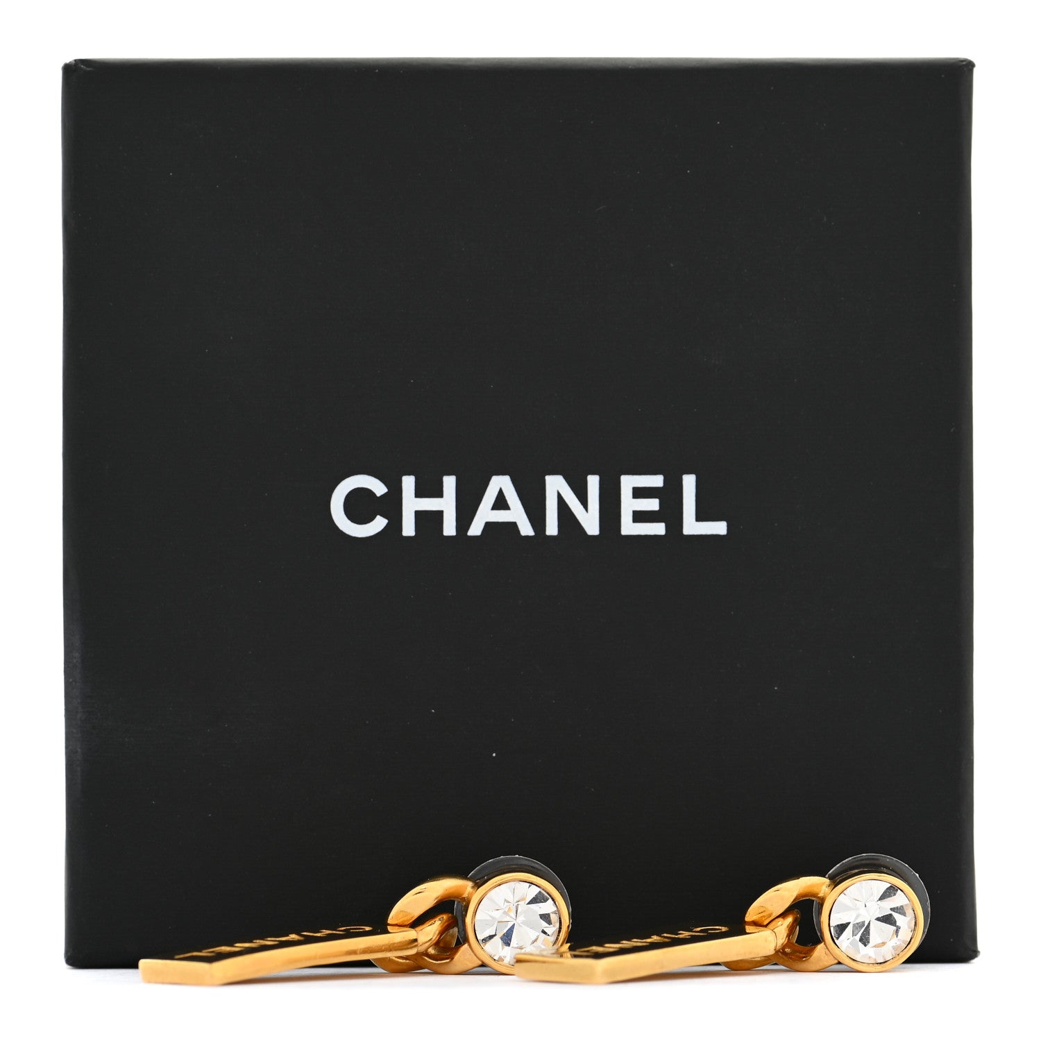 Chanel Crystal Tag Drop Earrings Gold 5 of 5