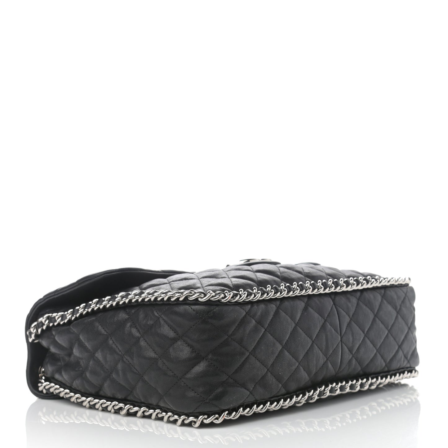 Washed Lambskin Quilted Maxi Chain Around Flap Black