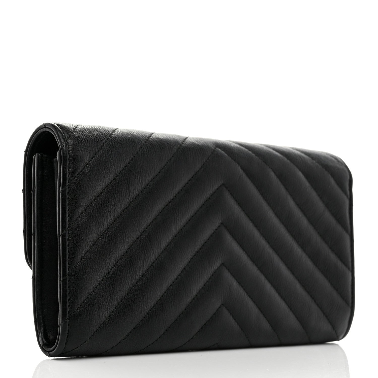 Chanel Lambskin Chevron Quilted Large Gusset Flap Wallet Black 3 of 8