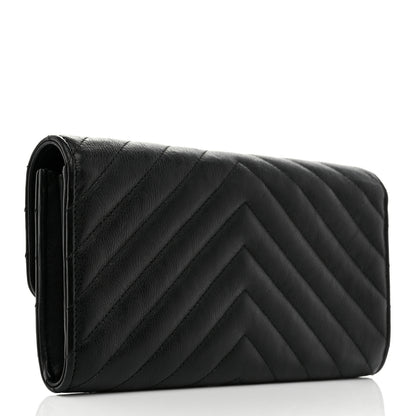 Chanel Lambskin Chevron Quilted Large Gusset Flap Wallet Black 3 of 8