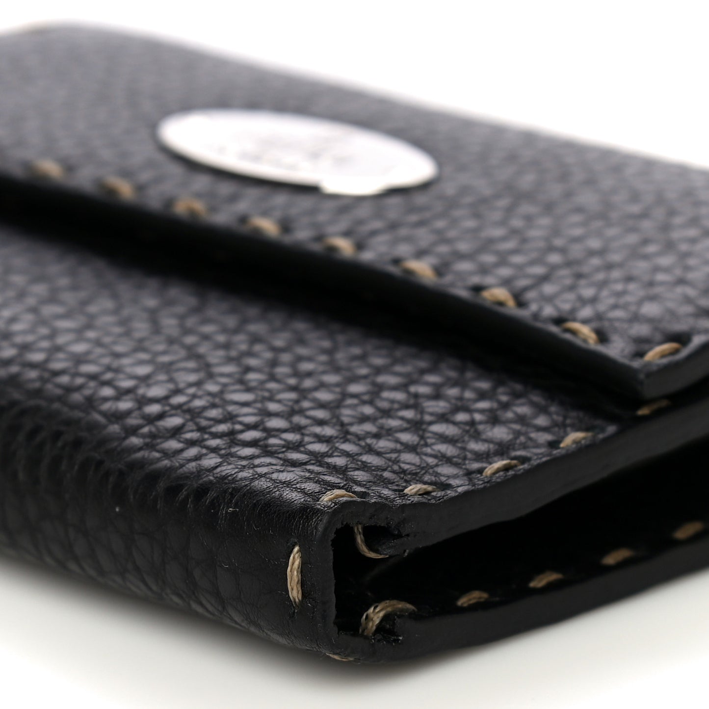 Calfskin Romano Selleria Tri-Fold Wallet Black