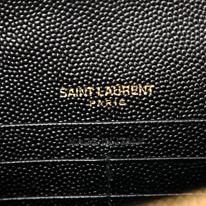 Saint Laurent Grain De Poudre Matelasse Chevron Monogram Envelope Chain Wallet Black 6 of 14