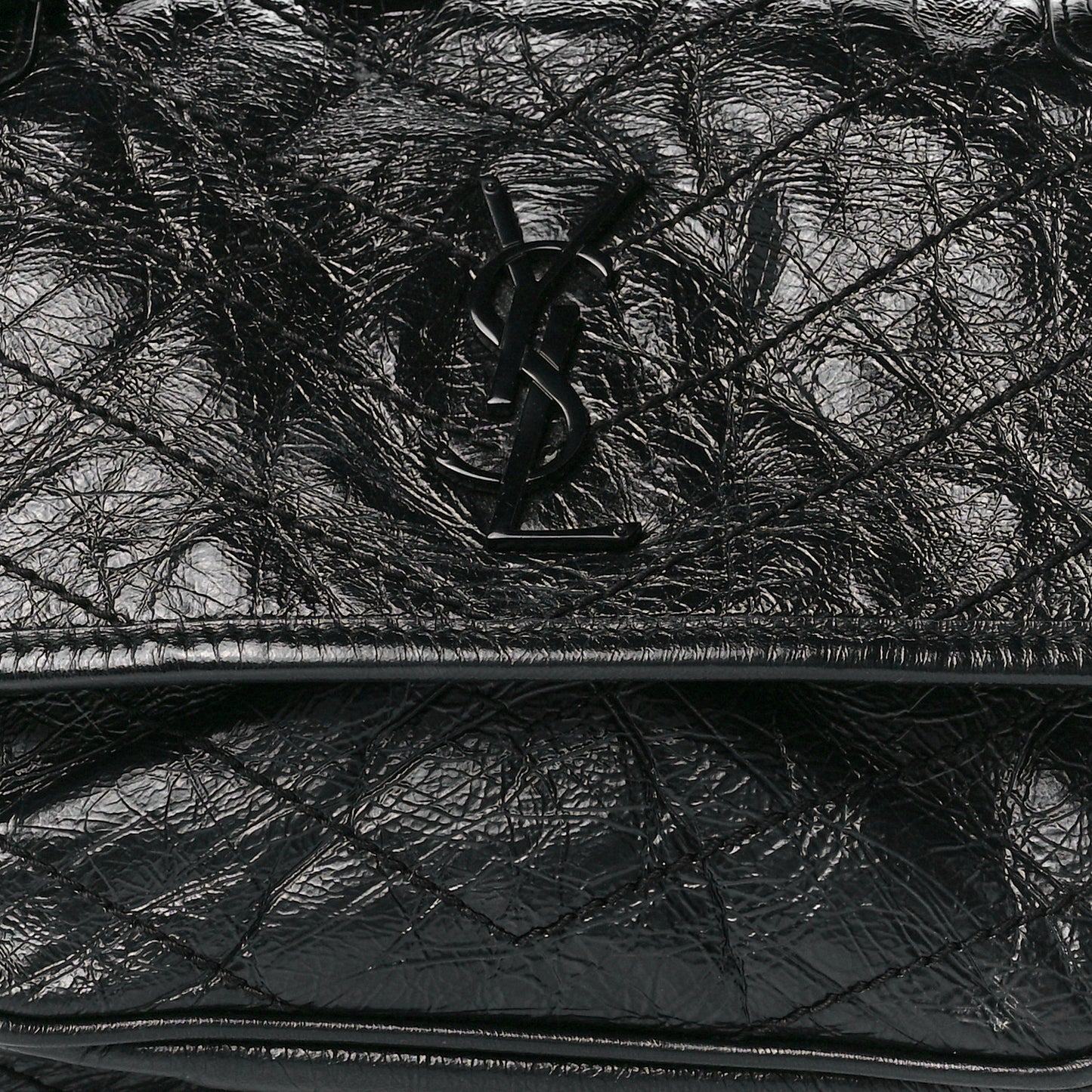 Crinkled Calfskin Matelasse Monogram Baby Niki Chain Satchel Black
