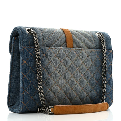Saint Laurent Denim Mixed Matelasse Triquilt Medium Monogram Envelope Satchel Blue 3 of 13