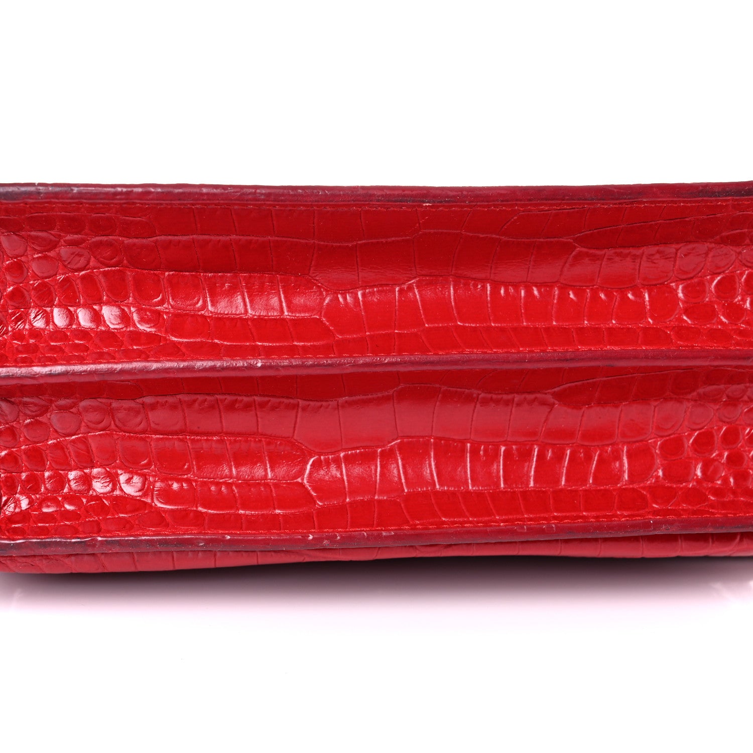 Saint Laurent Calfskin Crocodile Embossed Medium Monogram Sunset Rouge Eros 13 of 21