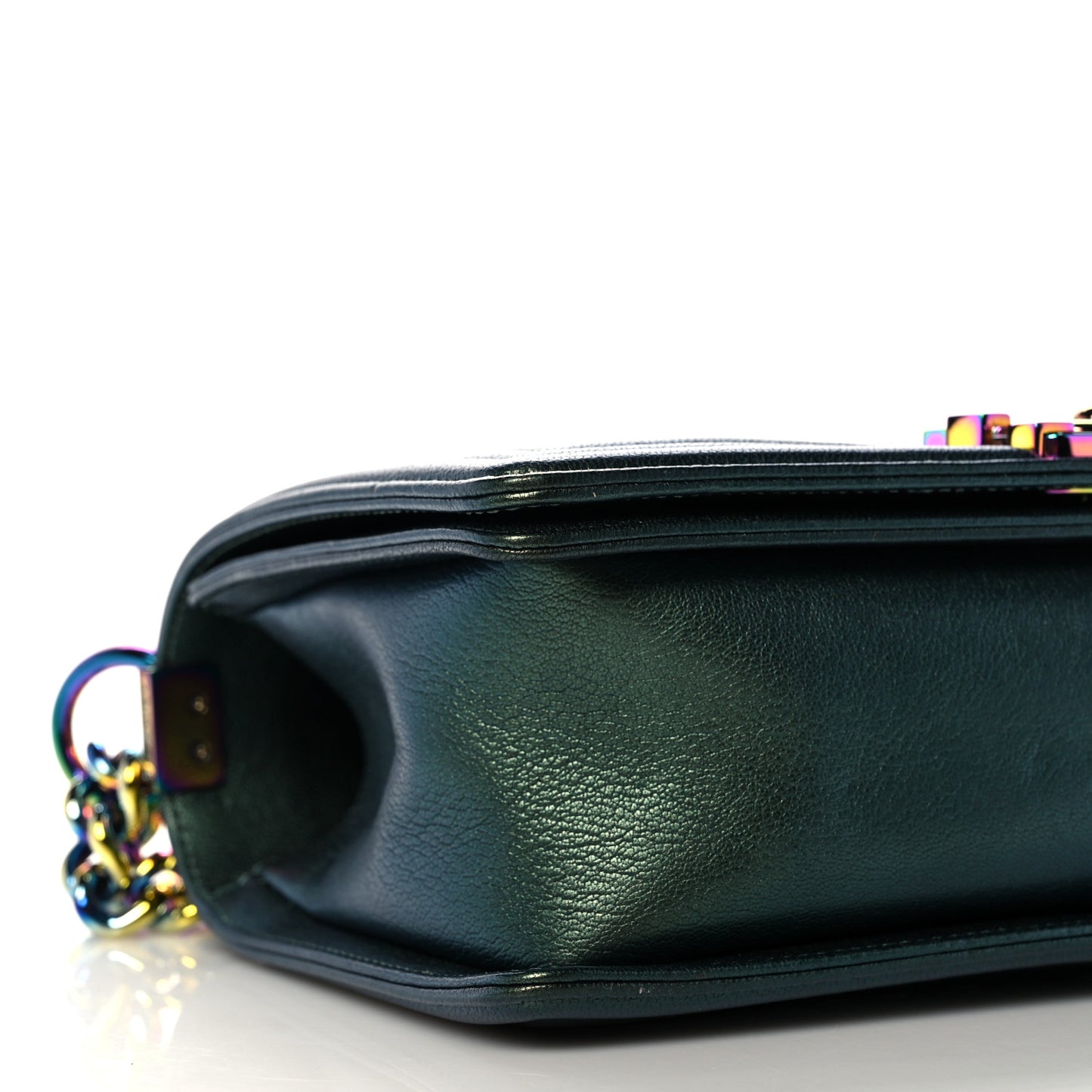 Iridescent Goatskin Quilted Medium Boy Flap Green