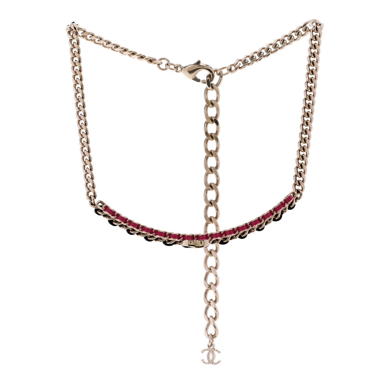 Chanel Metal Lambskin CC Choker Necklace Black Pink Gold 3 of 6