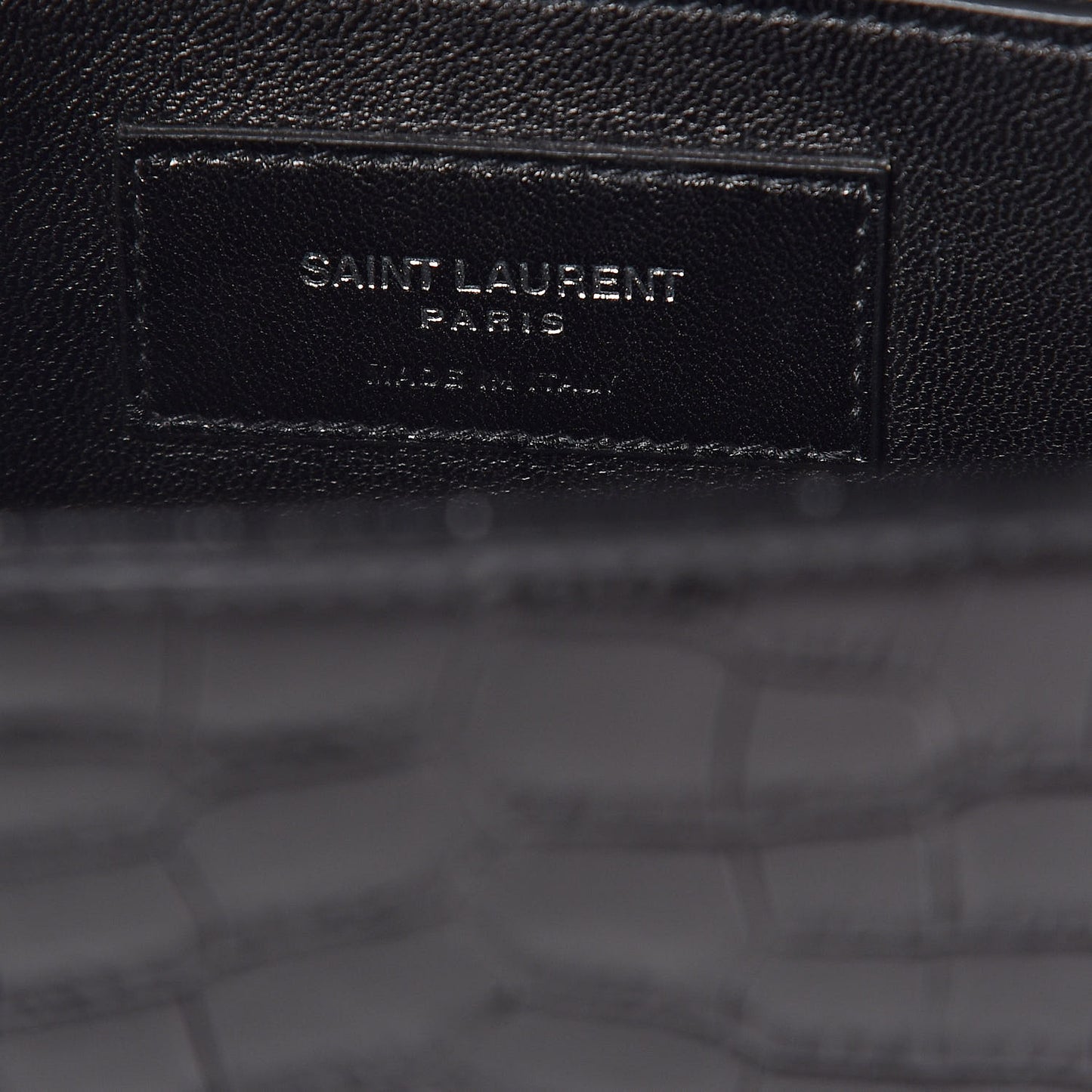 Calfskin Crocodile Embossed Medium Classic Monogram Kate Satchel Black