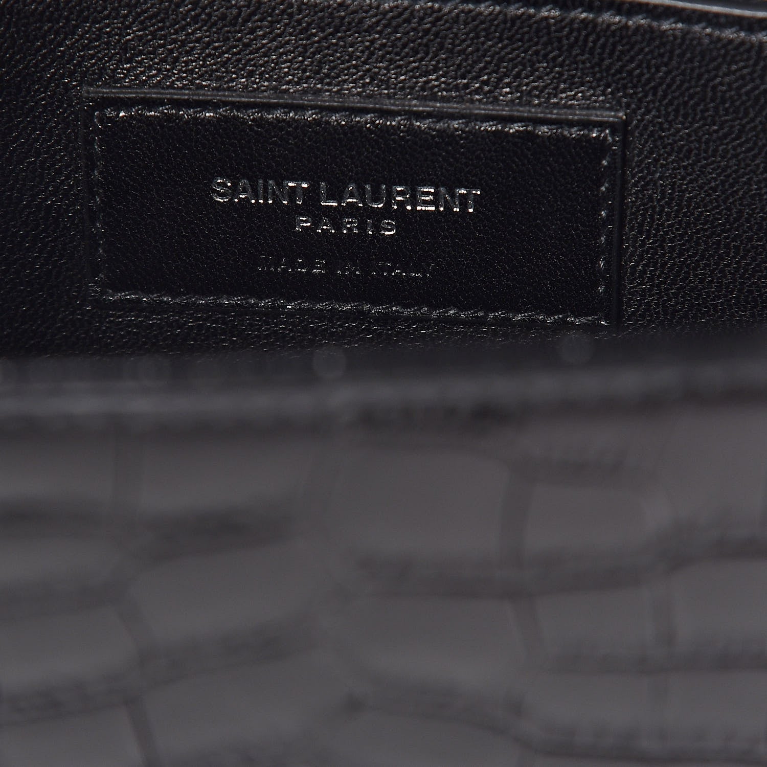 Saint Laurent Calfskin Crocodile Embossed Medium Classic Monogram Kate Satchel Black 6 of 9