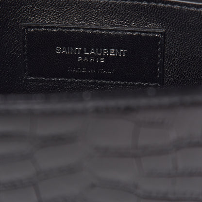 Saint Laurent Calfskin Crocodile Embossed Medium Classic Monogram Kate Satchel Black 6 of 9
