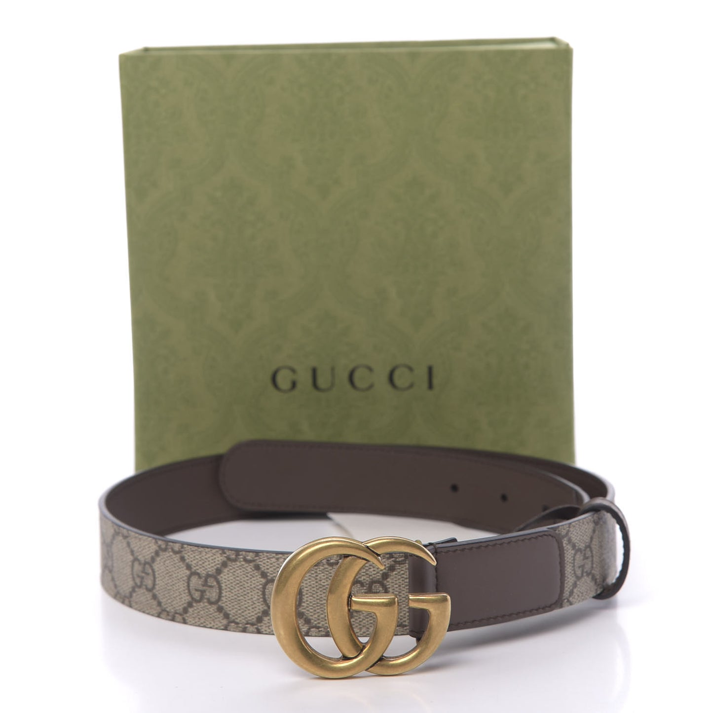 GG Supreme Monogram Matte Plutone Calfskin Double G 30mm Belt 80 32 Beige Ebony New Acero