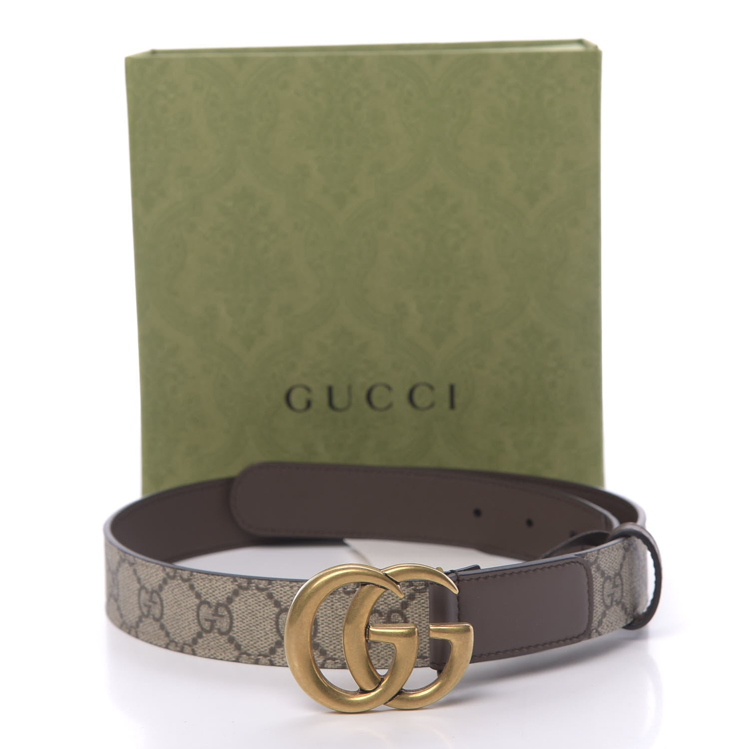 Gucci GG Supreme Monogram Matte Plutone Calfskin Double G 30mm Belt 80 32 Beige Ebony New Acero 6 of 6