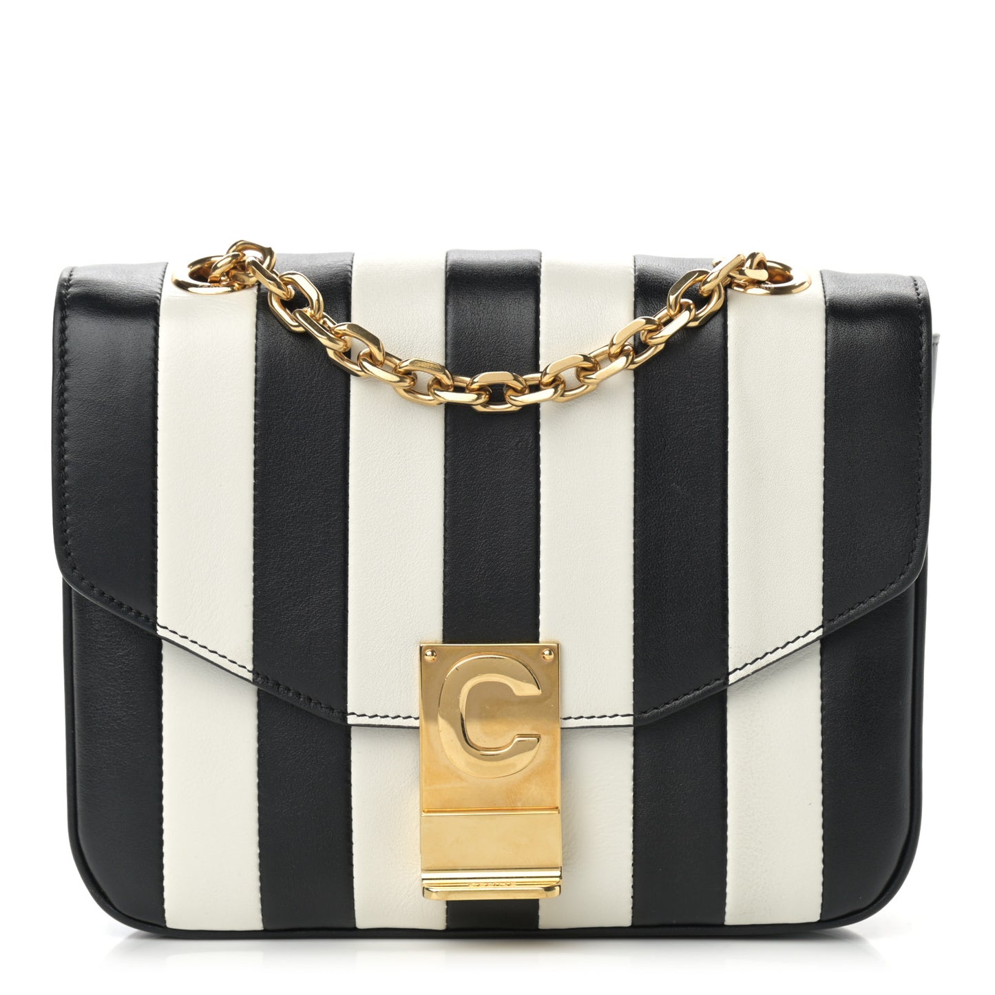 Shiny Calfskin Stripes Small C Bag Black